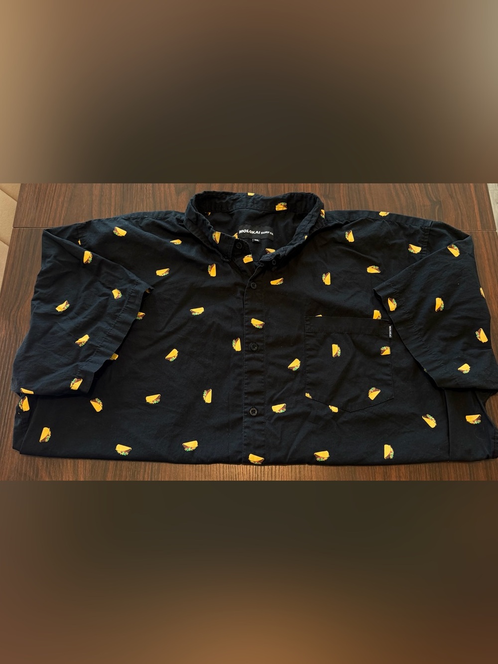 Molokai Surf Co. Men's Black Button-Down Shirt with Taco Print Size 3XL